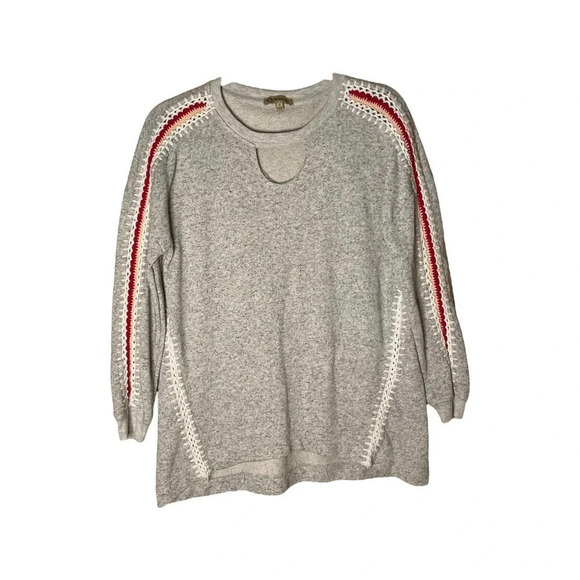 Democracy Women's Crocheted Sleeve Peak-A-Boo Gray Sweater Size Small - Picture 1 of 6